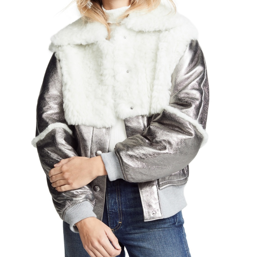 See by Chloe Metallic Bomber Shearling Jacket